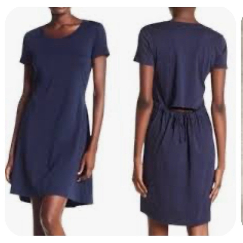 THEORY OPEN BACK LILIANA TEE DRESS Navy Blue Size Large Resort Wear Vacation